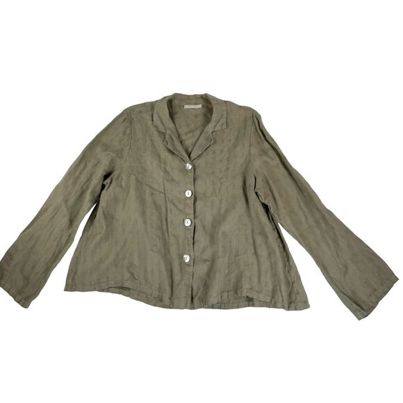 Bryn Walker 100% linen lagen look button top olive sz M - Picture 1 of 10